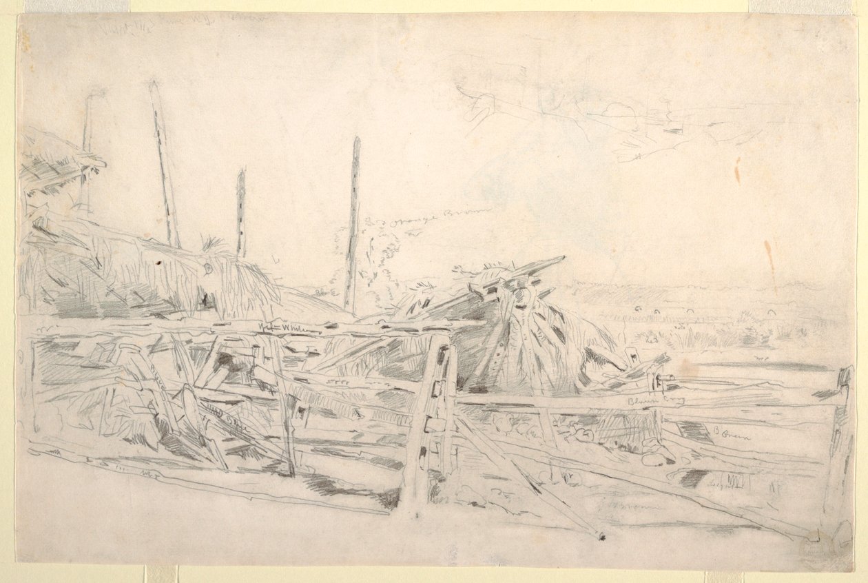 Çizim, Samanlık ve Raylı Çit, ca. 1870 by Winslow Homer