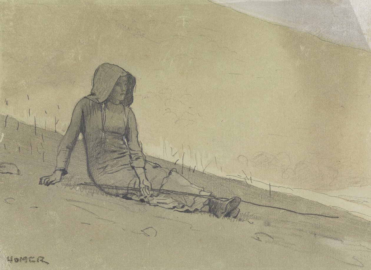 Bir Yamaçta Oturan Kız by Winslow Homer