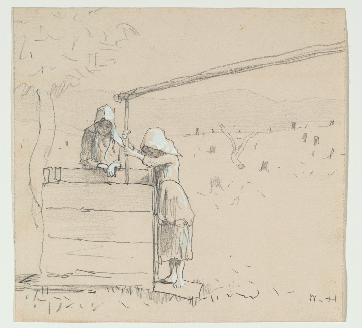 Kuyudaki Kızlar, 1879 (kağıt üzerinde grafit ve wc) by Winslow Homer