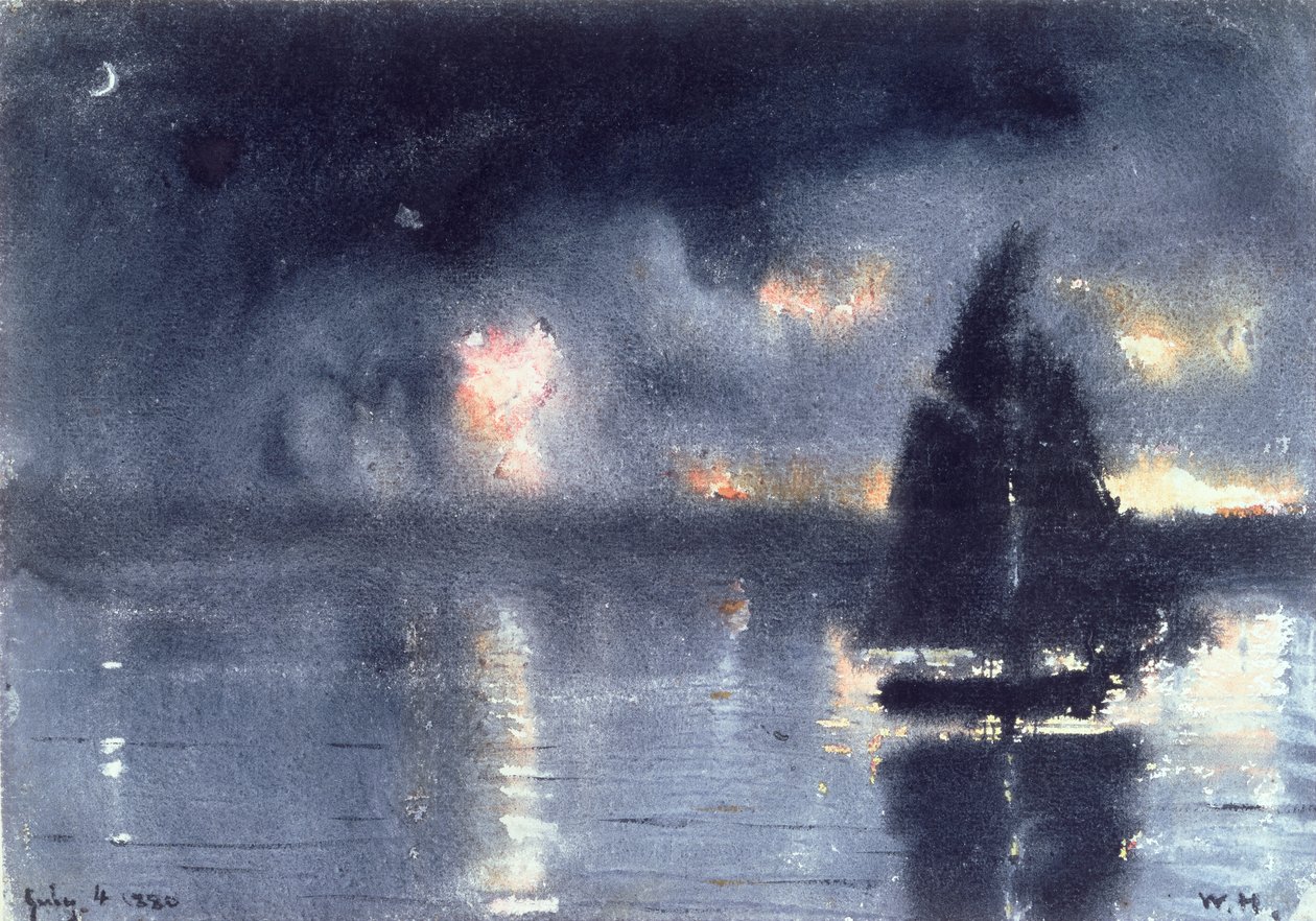 Yelkenli ve 4 Temmuz Havai Fişekleri, 1880 (kağıt üzerinde wc) by Winslow Homer