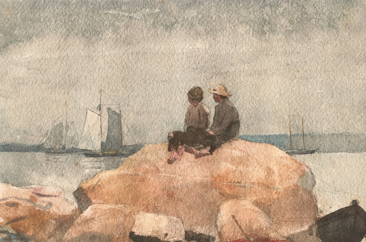 İki çocuk guletleri izliyor by Winslow Homer