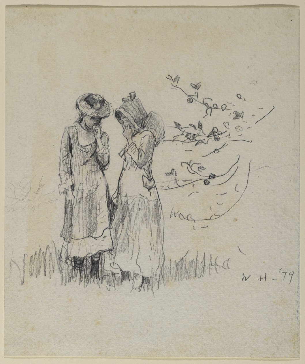 Tarlada iki kız, 1879 (kağıt üzerinde grafit) by Winslow Homer