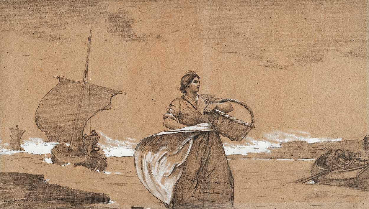 Rüzgarlı Gün, Cullercoats by Winslow Homer