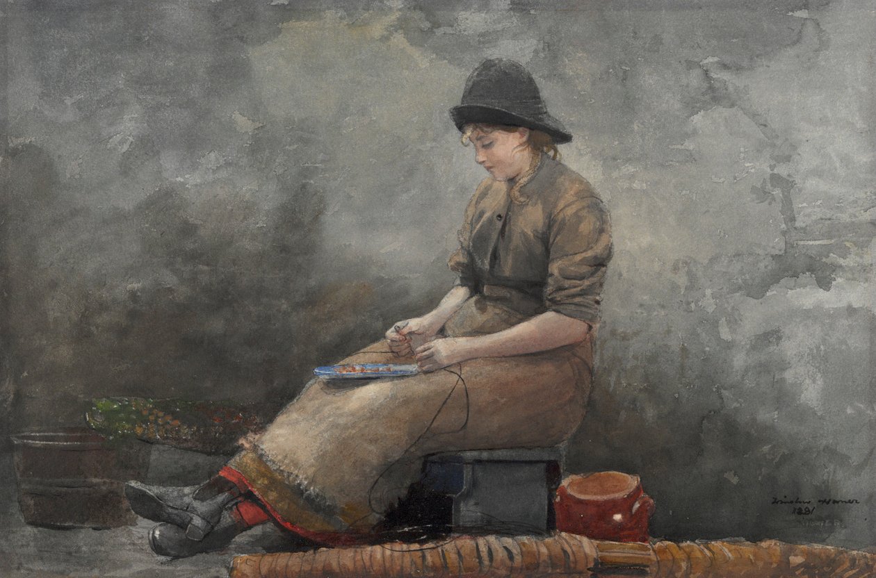 Bir Fishergirl Yemleme Hatları by Winslow Homer
