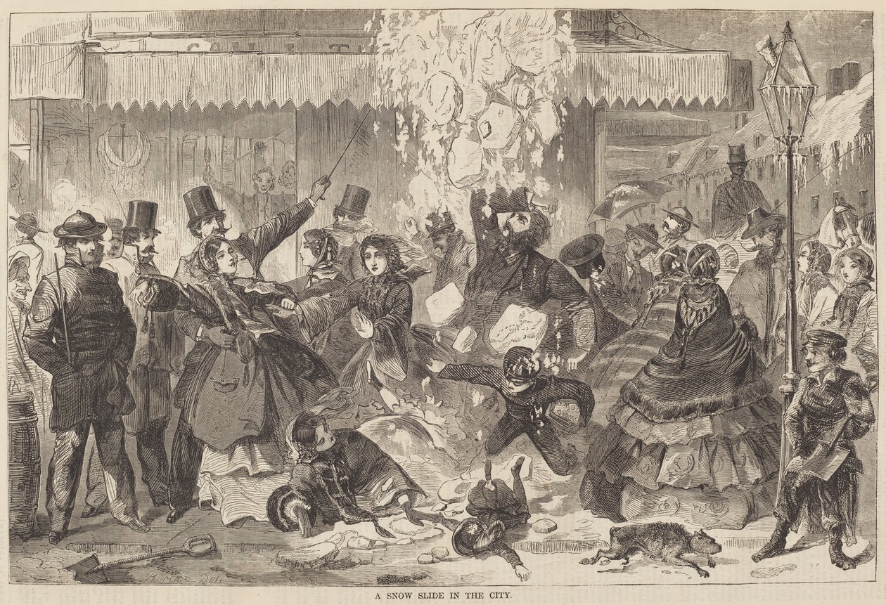 1860 yılında yayınlanan Şehirde Bir Kar Kaydırağı. by Winslow Homer