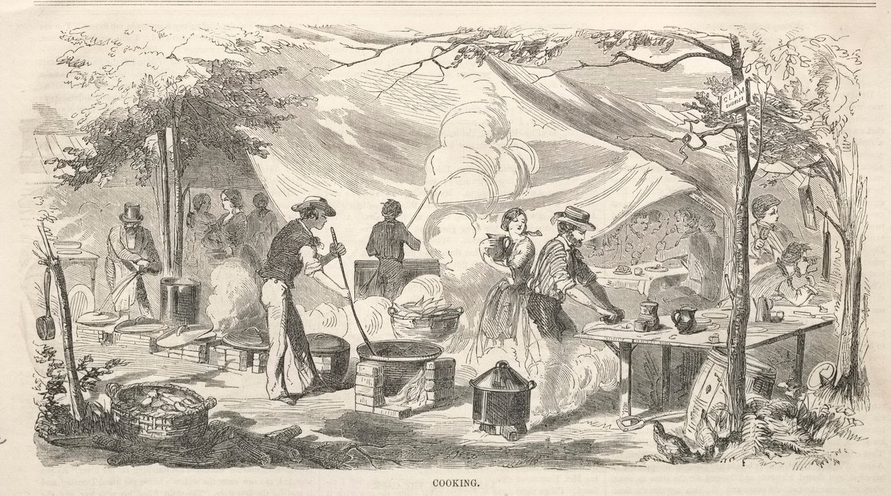 Kamp Buluşması Eskizleri: Yemek Pişirme, 1858. by Winslow Homer
