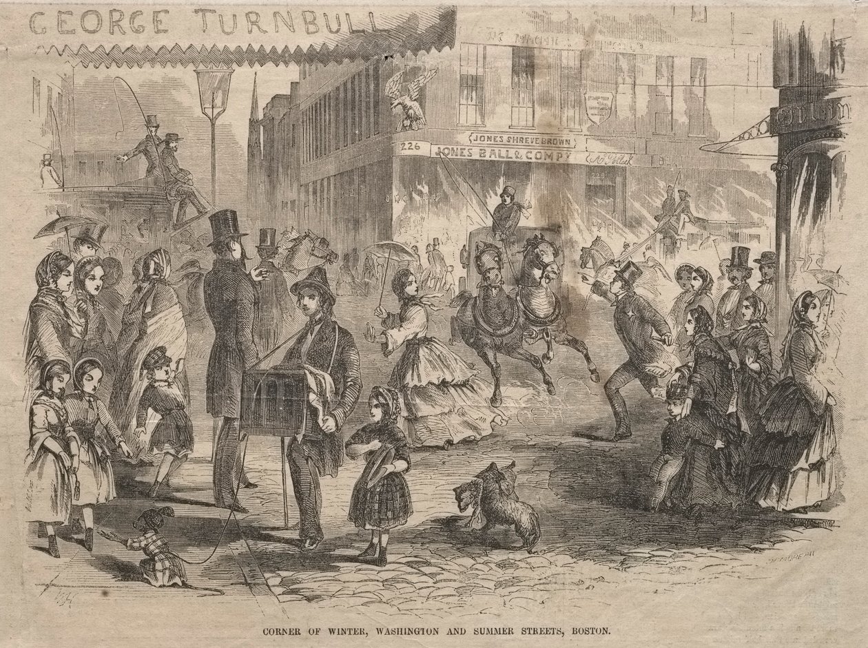 Köşe Kış, Washington ve Yaz Sokakları, Boston, 1857. by Winslow Homer