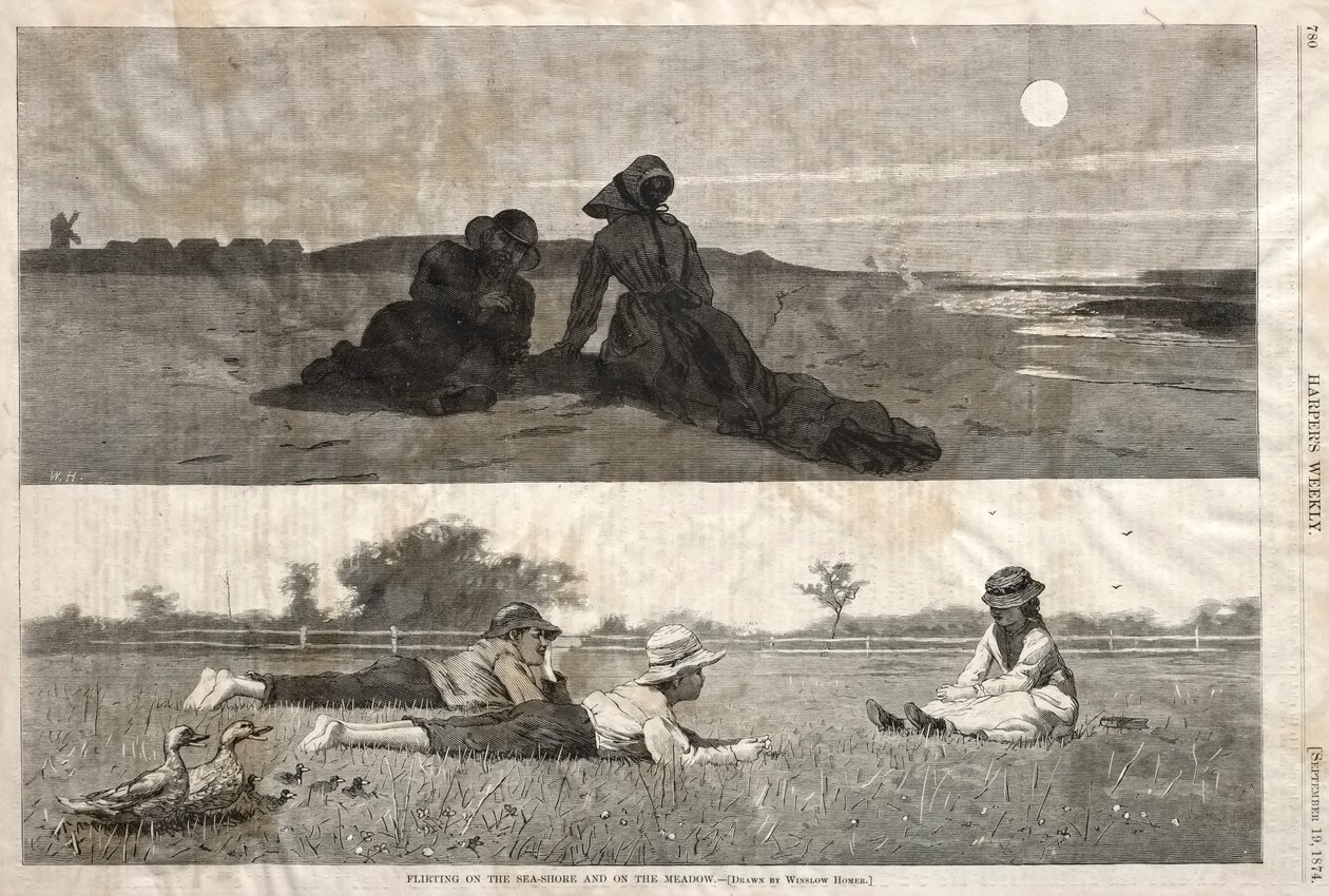Deniz Kıyısında ve Çayırda Flört, 1874. by Winslow Homer