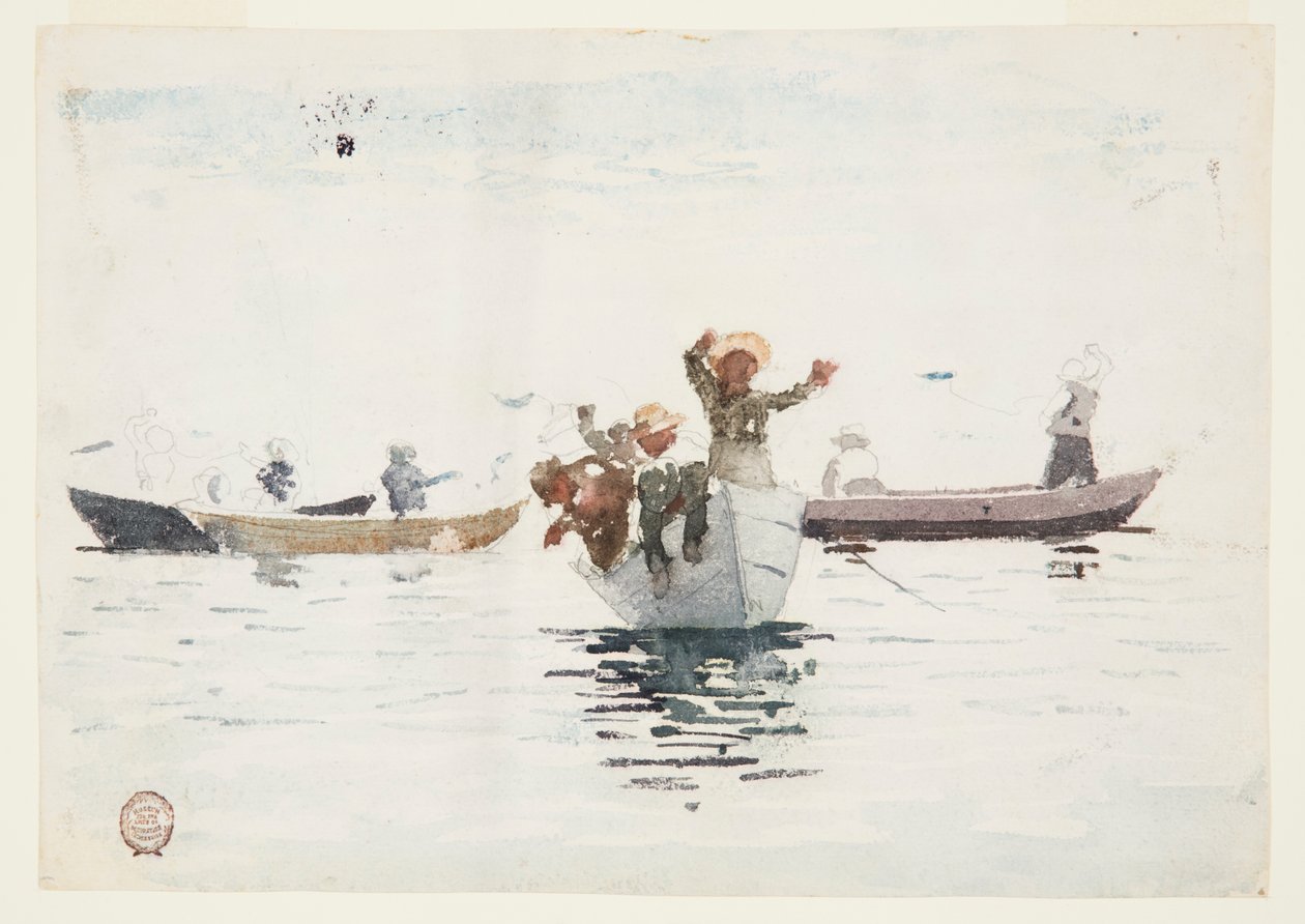 Çocuklu Dört Kayık by Winslow Homer