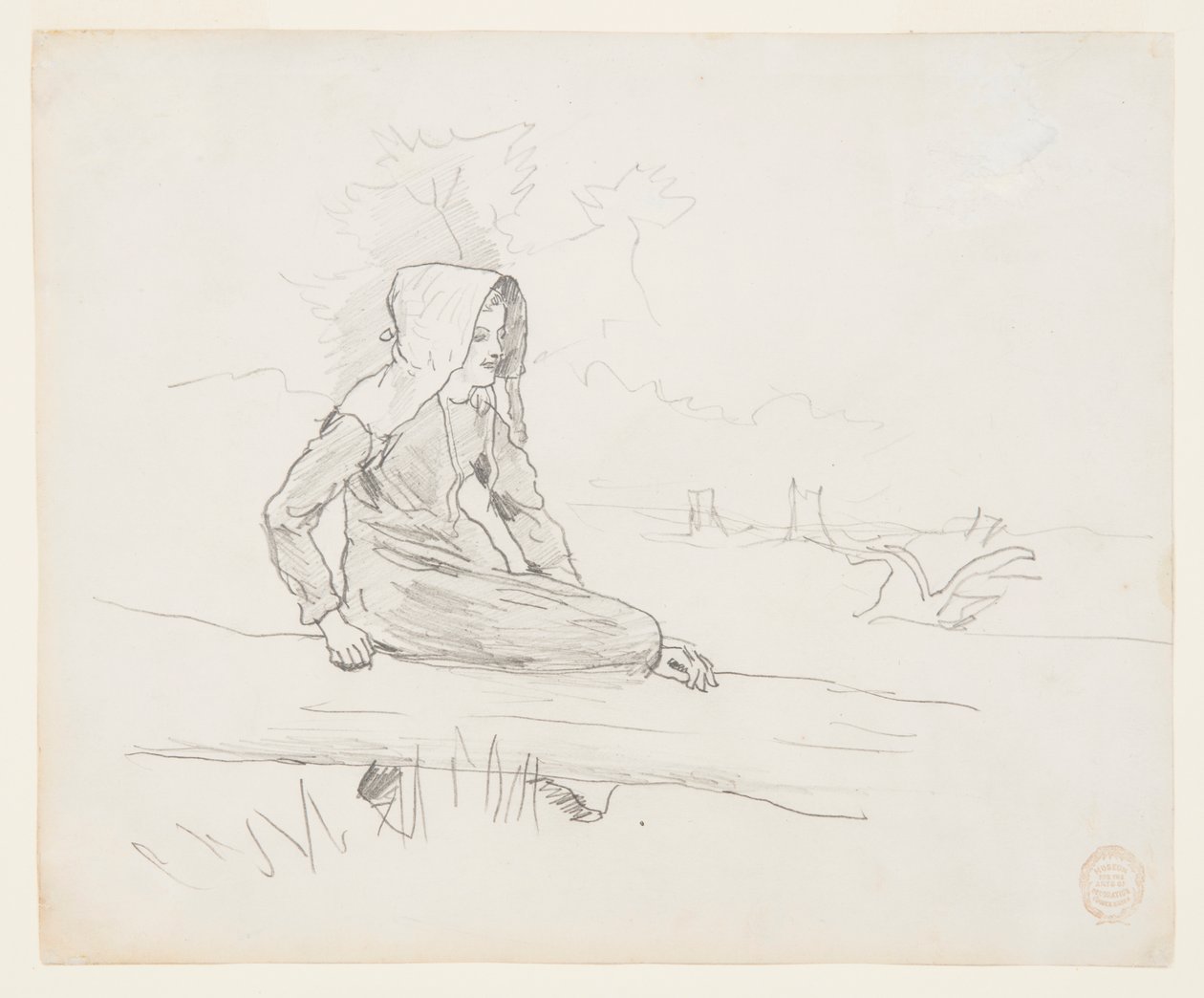 Bir Ağaç Gövdesinde Oturan Kız by Winslow Homer