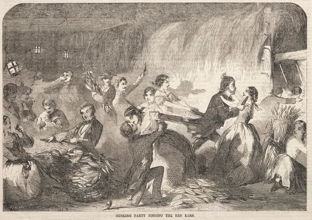 Husking Partisi Kırmızı Kulakları Bulma, 1857. by Winslow Homer