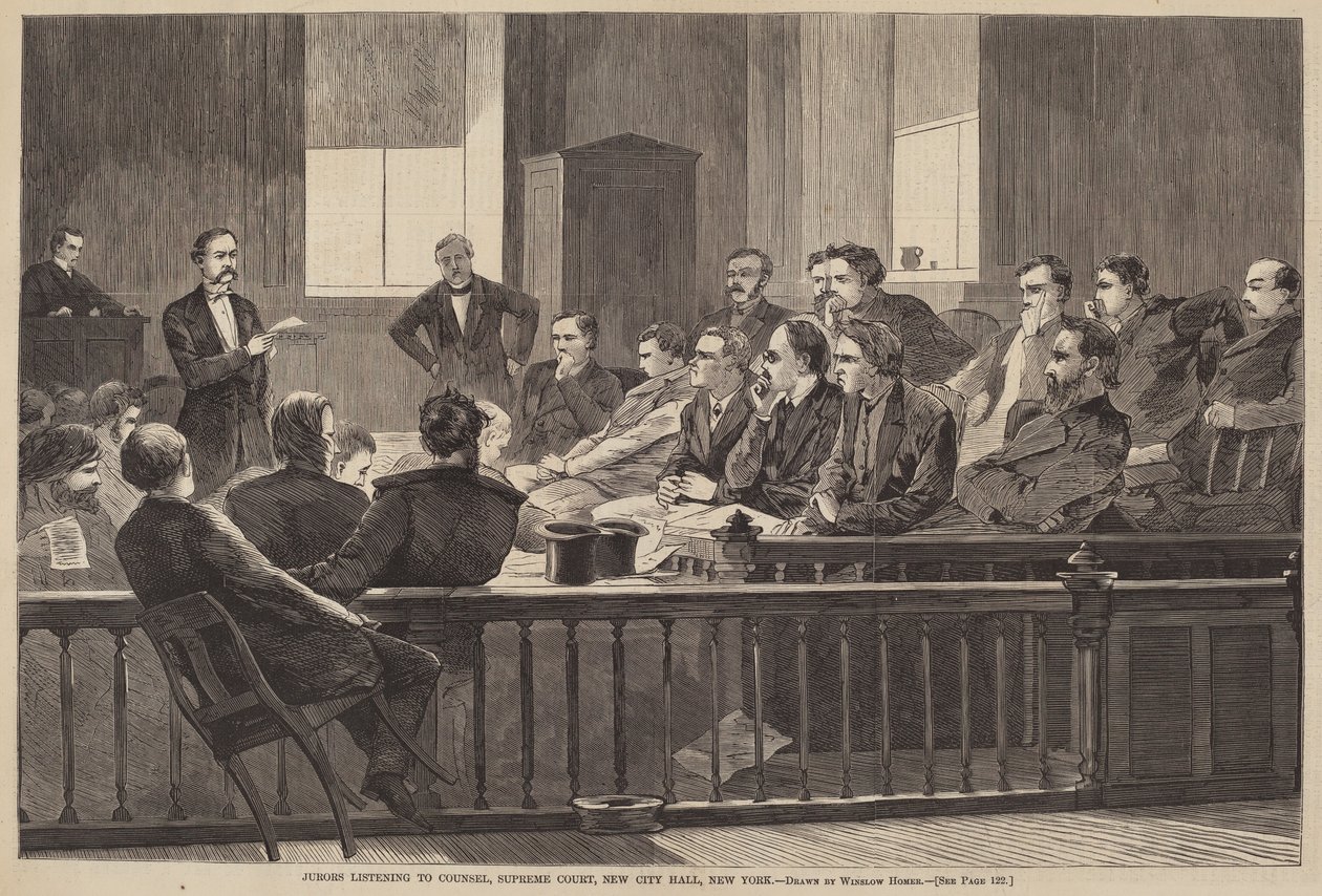 Jüri Üyeleri Avukatı Dinliyor, Yargıtay, New City Hall, New York, 1869
