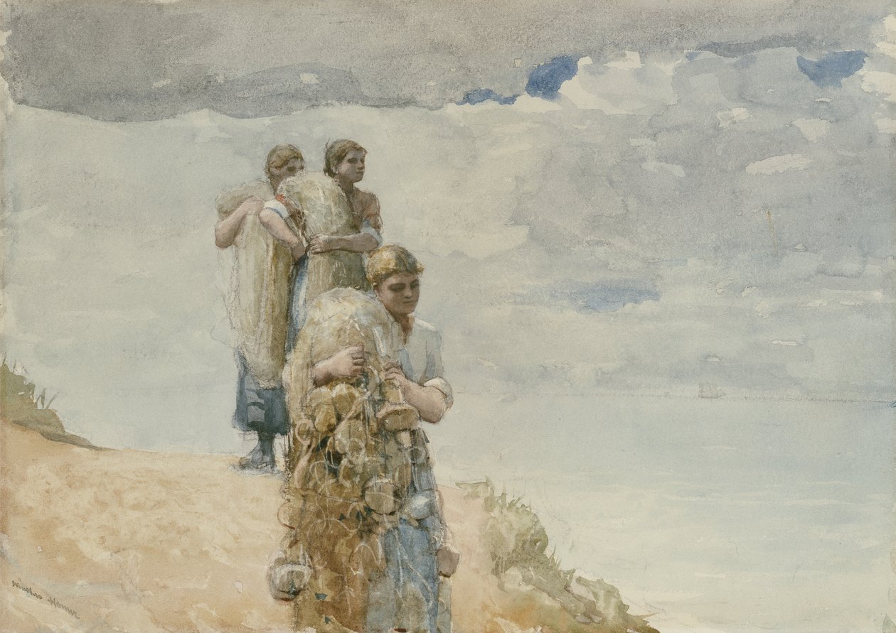 On The Cliff, Cullercoats, c.1881-82 (dokuma kağıt üzerine suluboya ve karakalem) by Winslow Homer