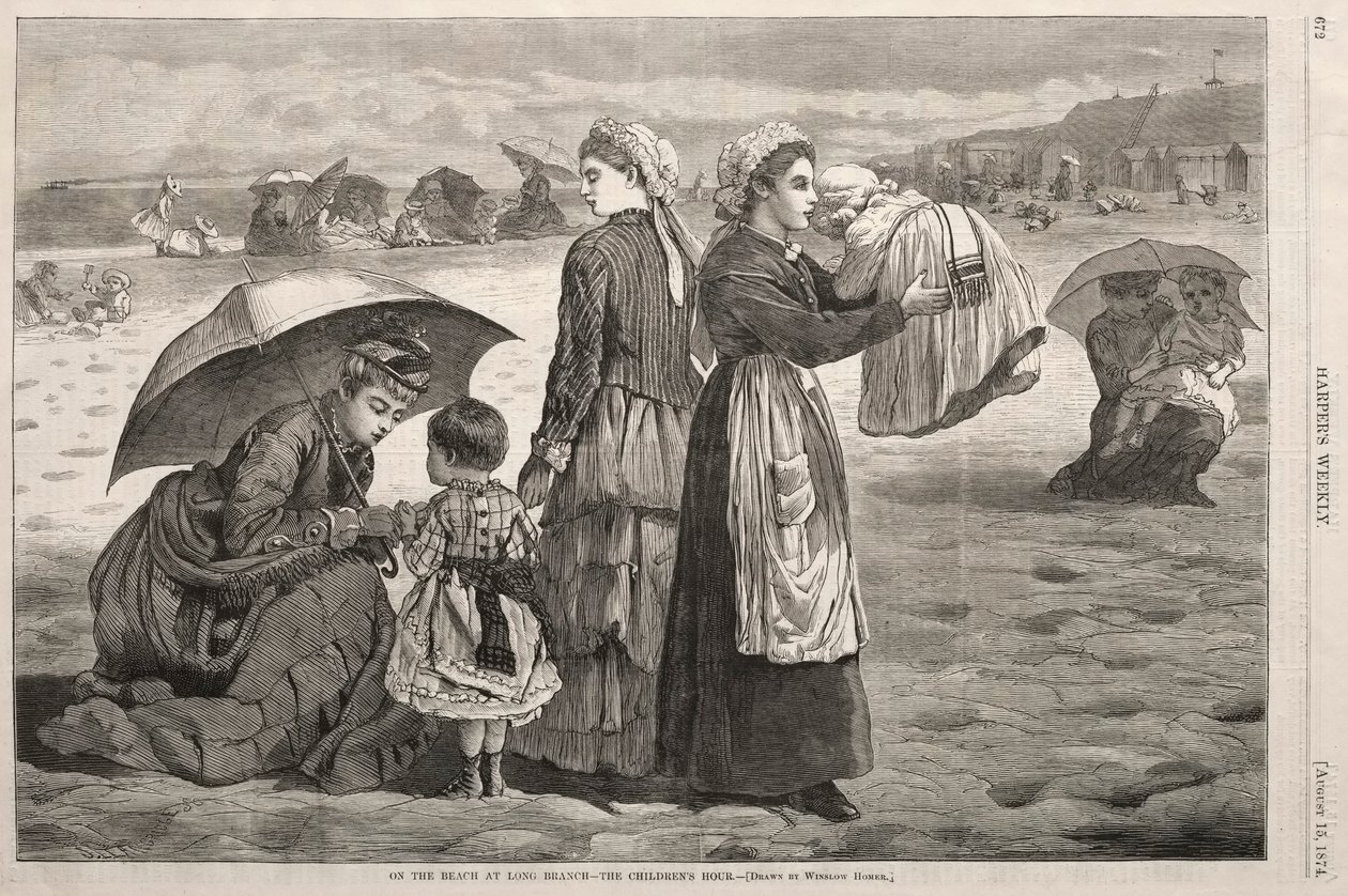 Long Branch Sahilinde - Çocuk Saati, 1874. by Winslow Homer
