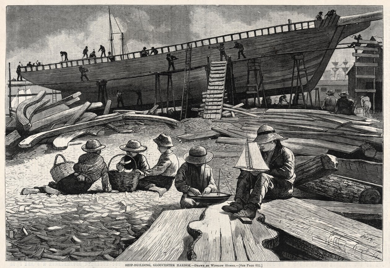 Gemi İnşası, Gloucester Limanı, 1873. by Winslow Homer