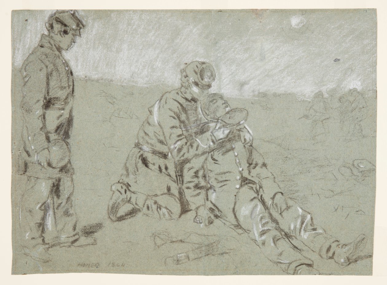 Yaralı Arkadaşına Su Veren Asker by Winslow Homer