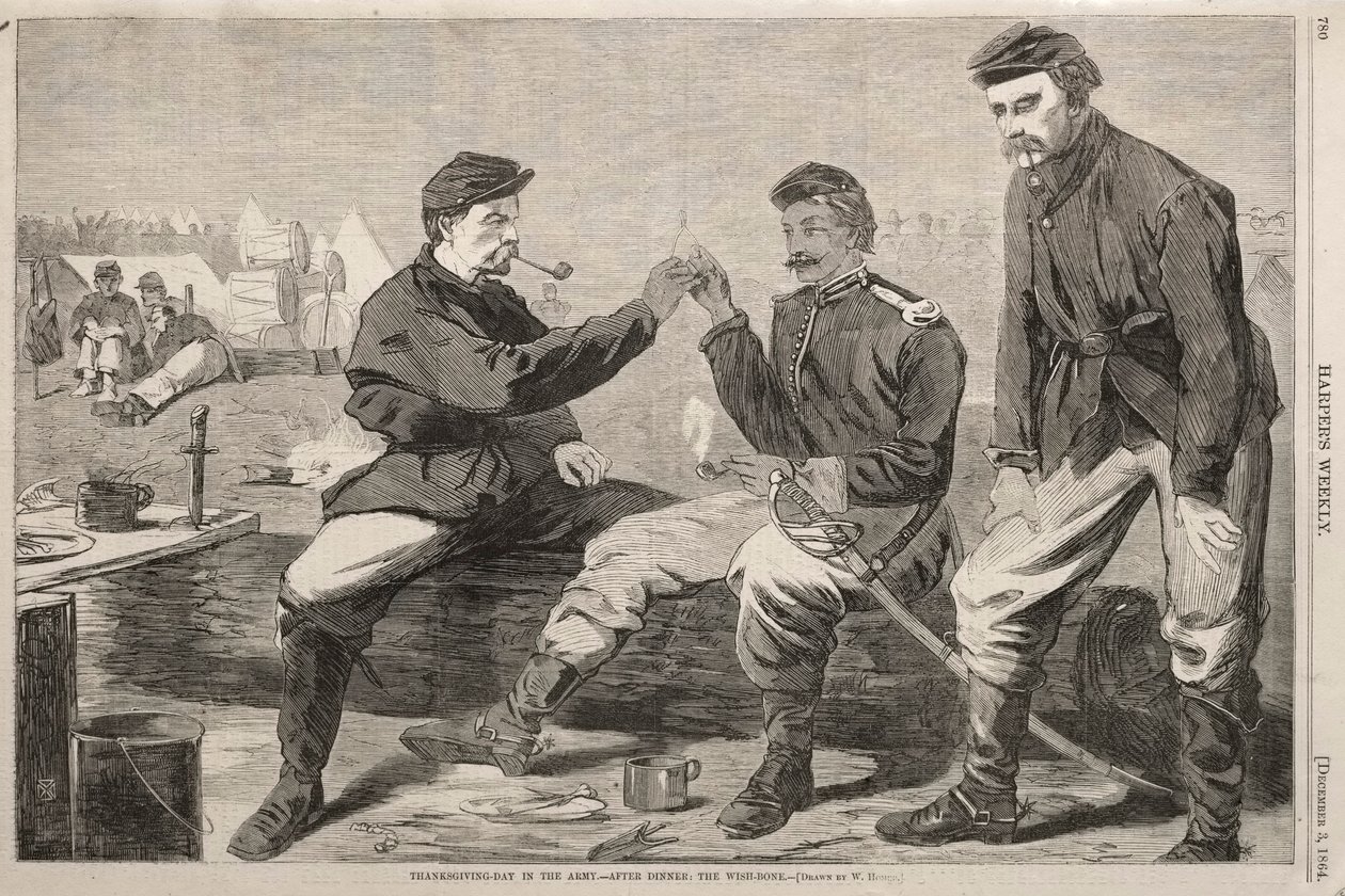 Orduda Şükran Günü - Akşam Yemeğinden Sonra: Wish-Bone, 1864. by Winslow Homer