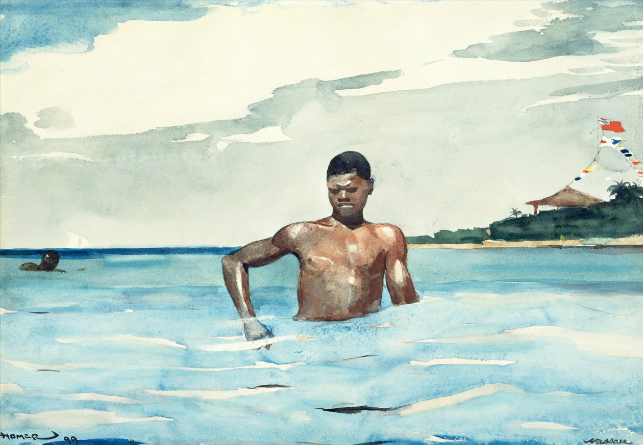 The Bather, 1899 (wc ve kirli beyaz dokuma kağıt üzerinde grafit) by Winslow Homer