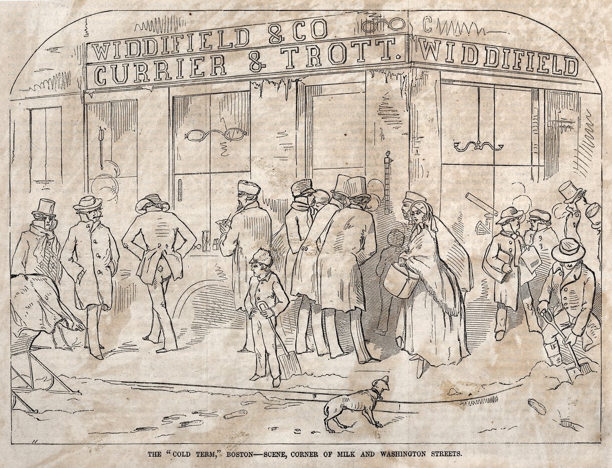 Soğuk Dönem, Boston - Sahne, Köşe Sütü ve Washington Sokakları, 1858. by Winslow Homer
