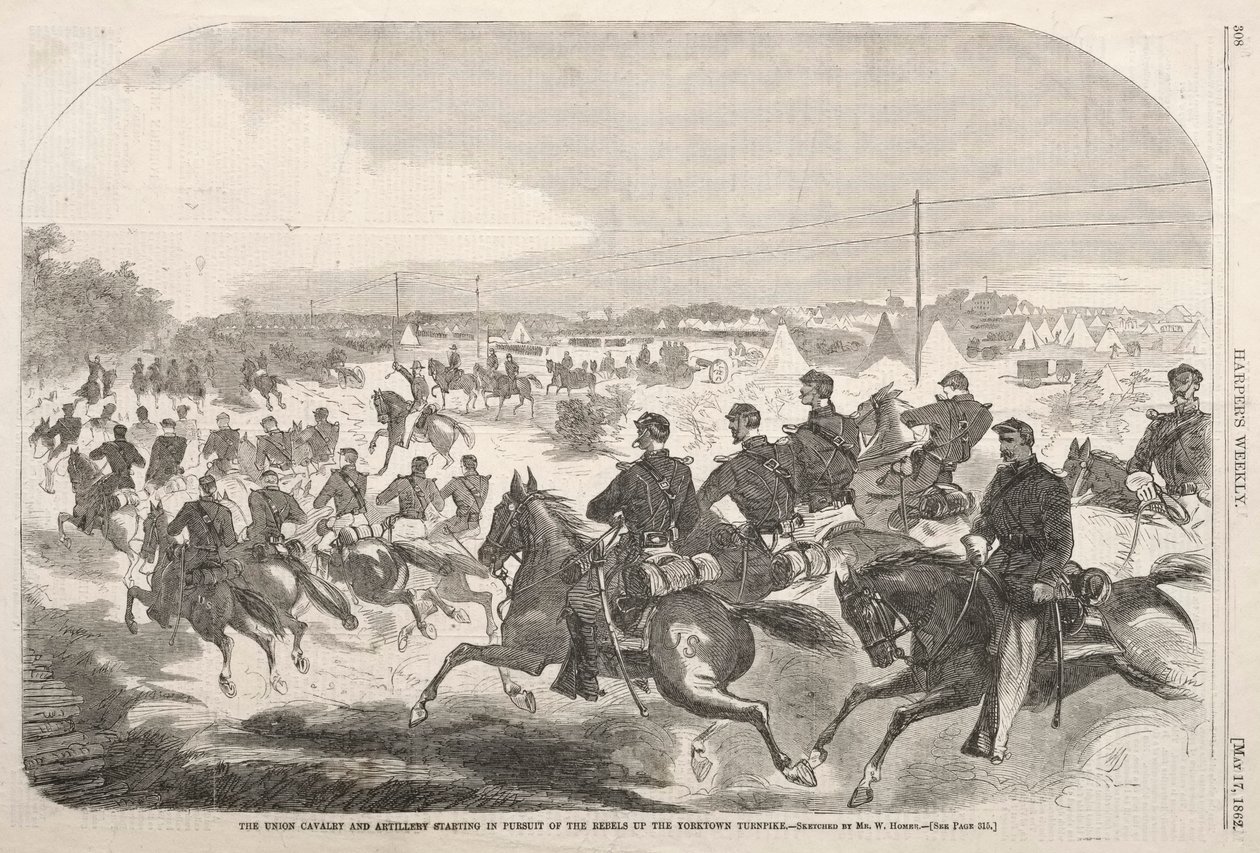 Birlik Süvari ve Topçu Asilerin Peşinde Yorktown Paralı Yolunda Başlıyor, 1862. by Winslow Homer