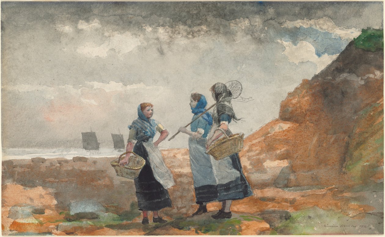 Üç Balıkçı Kız, Tynemouth, 1881. by Winslow Homer