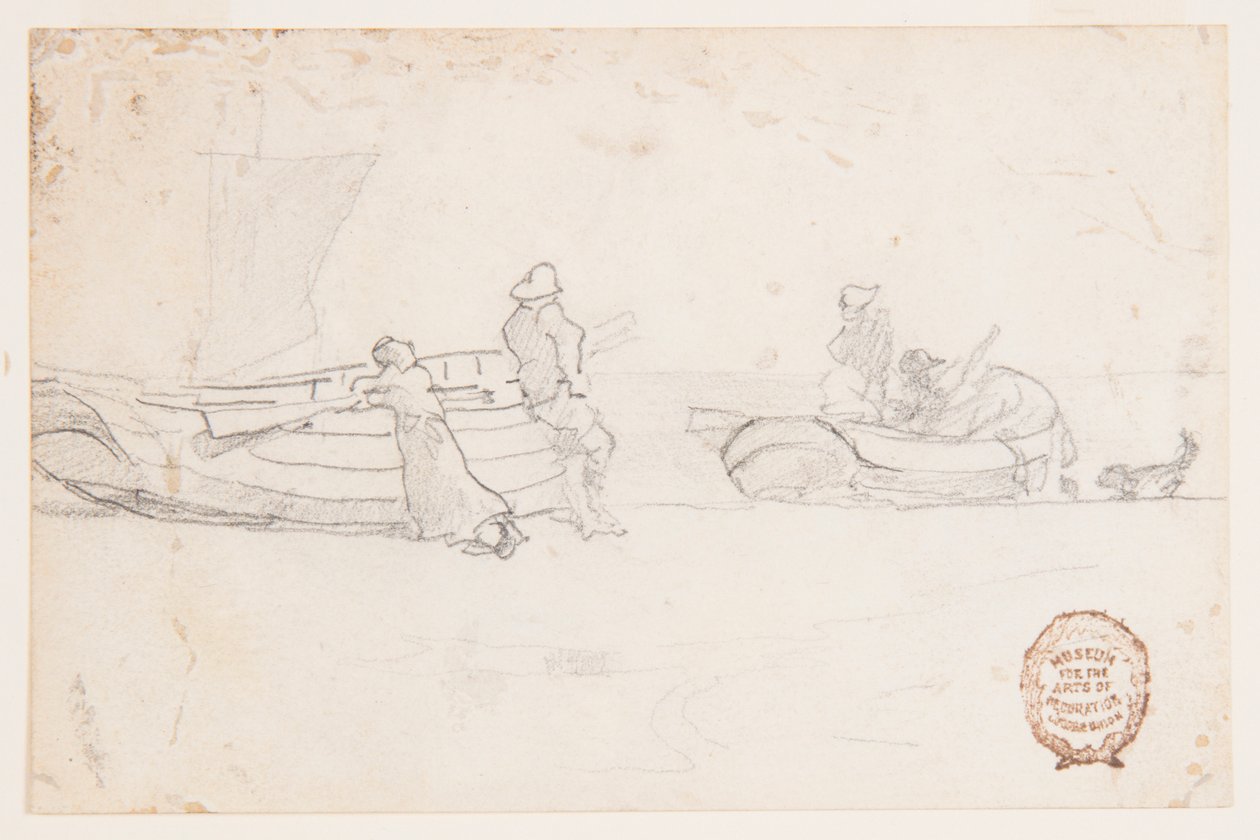 Figürler, Cullercoats, İngiltere ile Sahilde İki Tekne by Winslow Homer