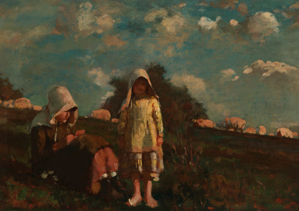 Bir Tarlada Güneşlikli İki Kız by Winslow Homer