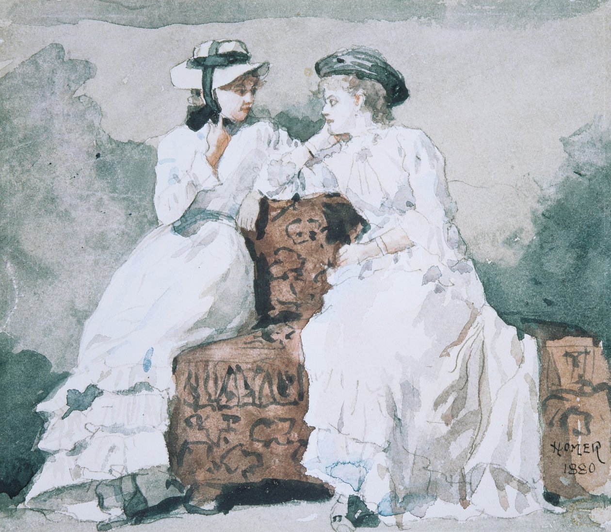 İki Hanım, 1880 (kağıt üzerinde wc ve grafit) by Winslow Homer