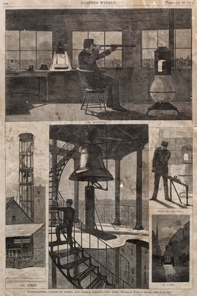 Watch-Tower, Corner of Spring ve Varick Streets, New York, 1874. by Winslow Homer