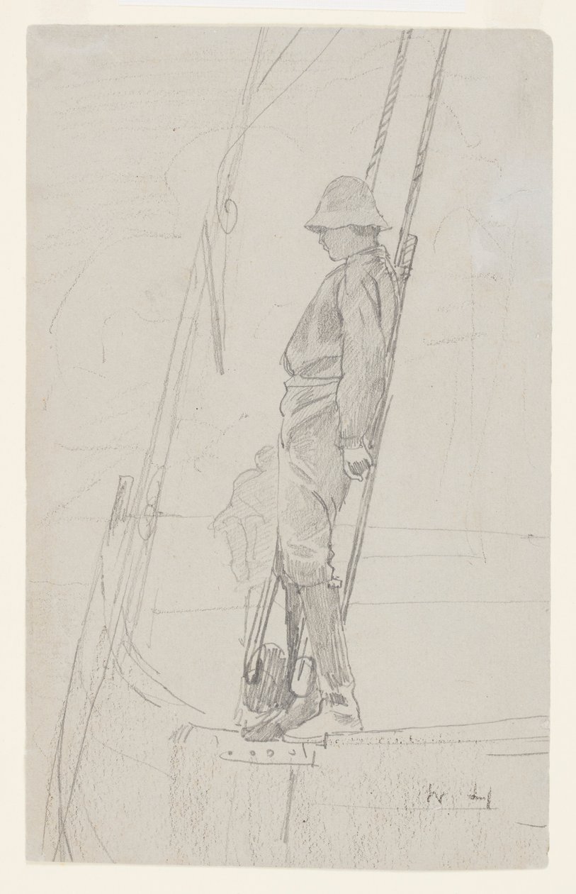 Yelkenli Arma Yaslanmış Genç Adam by Winslow Homer