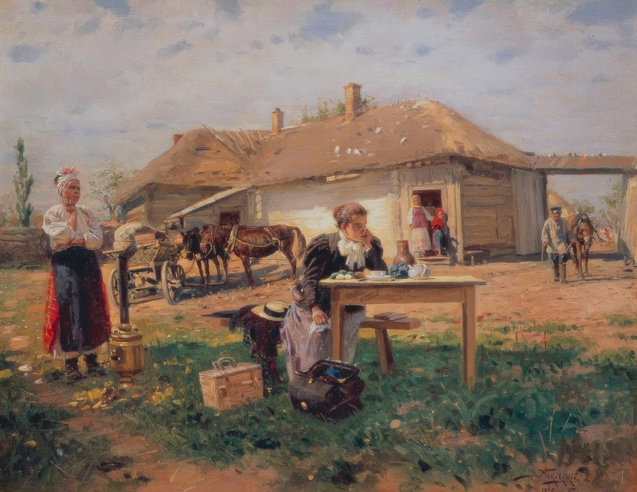 Öğretmenin köye gelişi by Wladimir Jegorowitsch Makowski