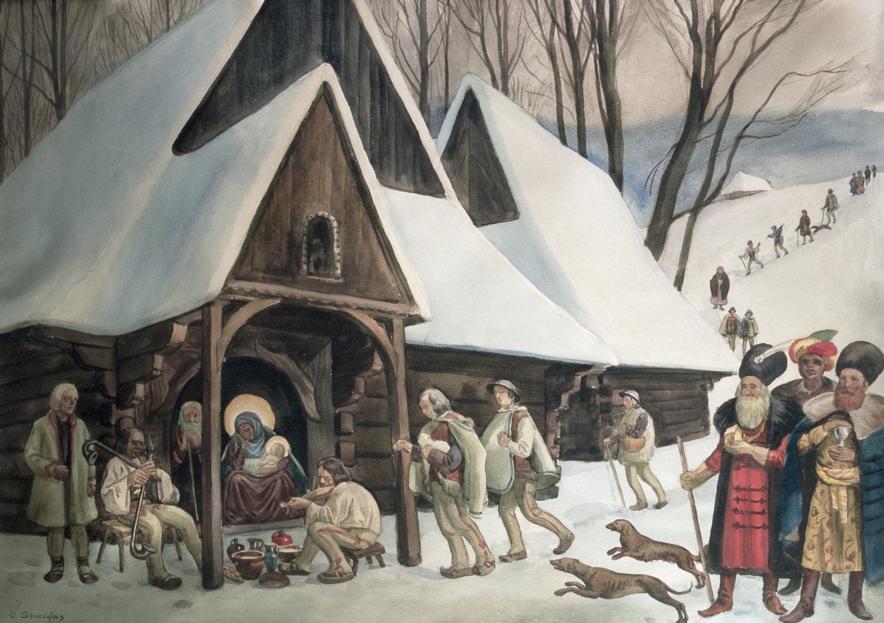 Goral Doğum Sahnesi, c.1910 (kağıt üzerinde wc ve kalem) by Wladyslaw Skoczylas