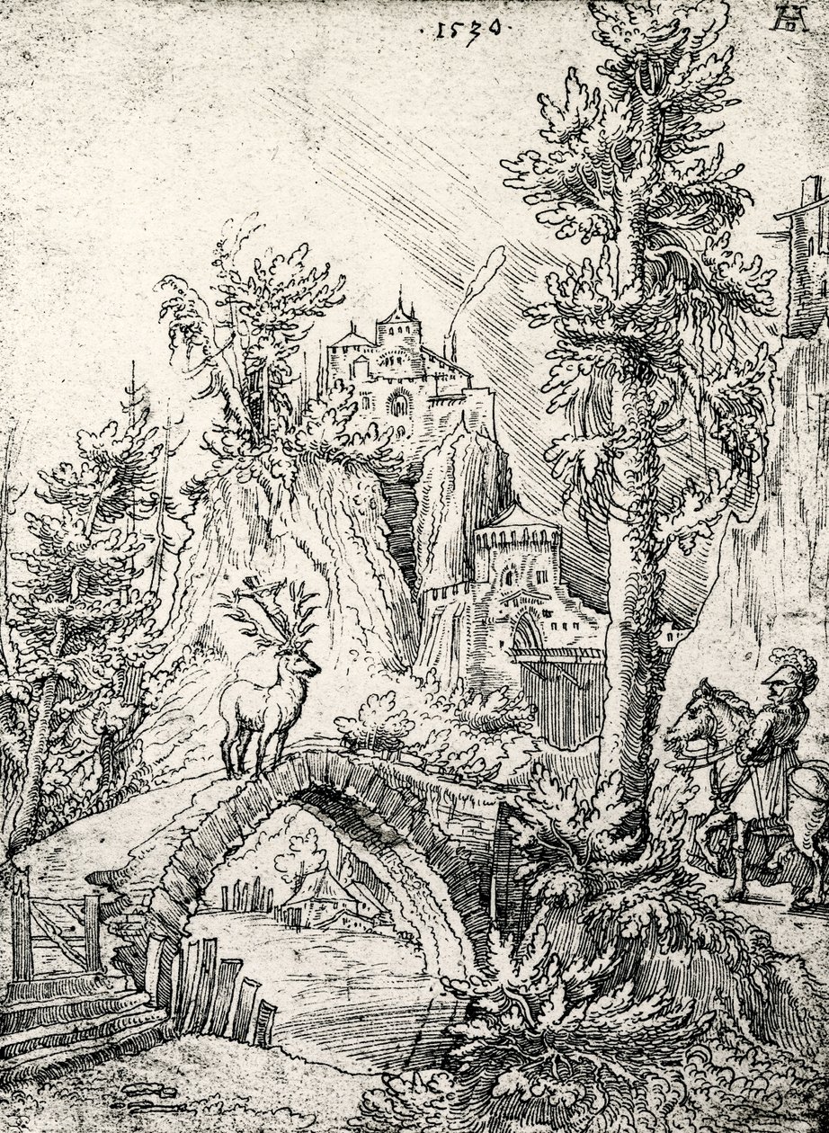 St. Hubertus geyik mucizesinin önünde by Wolf Huber