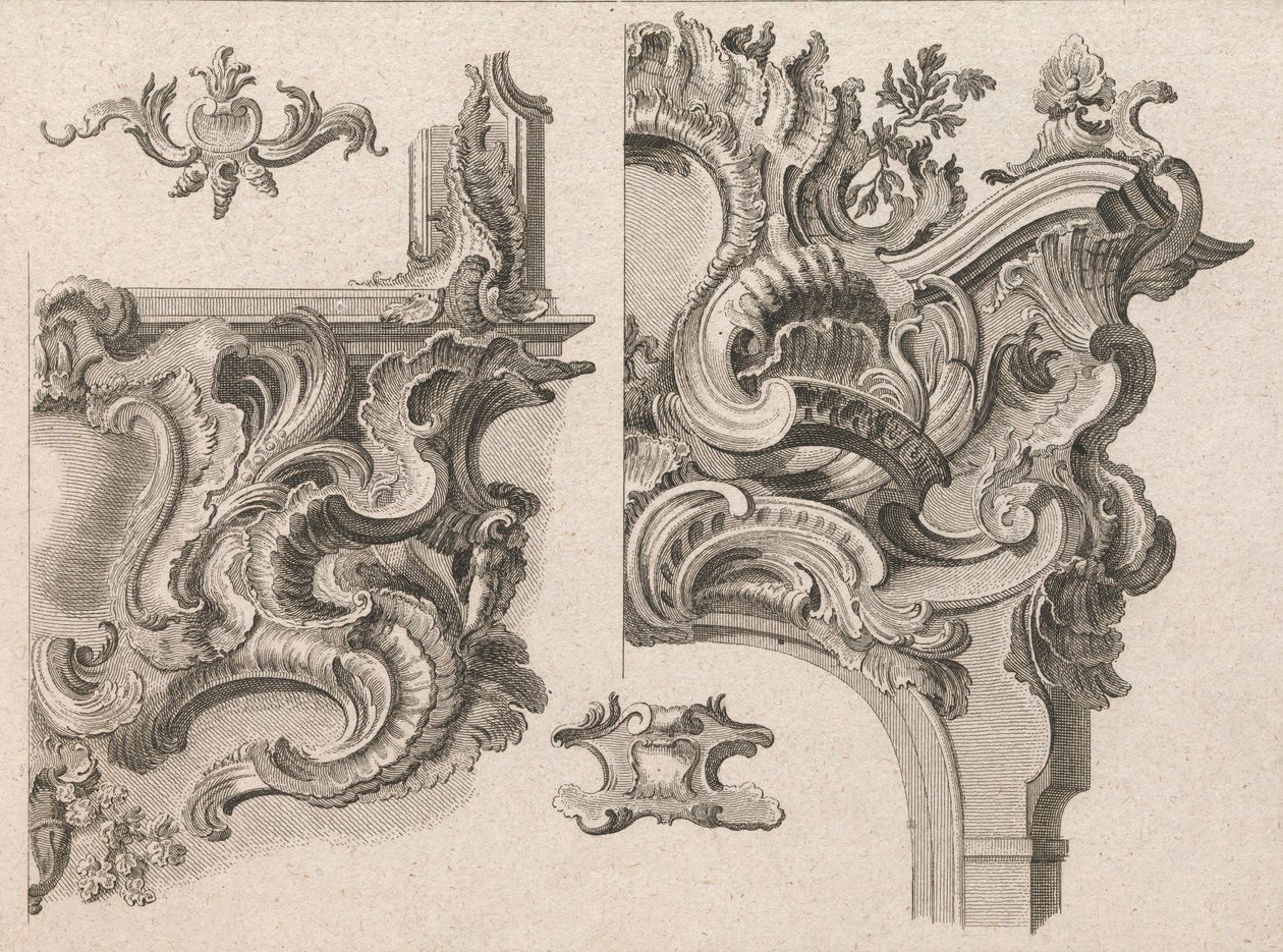 Bir Sunak Çerçevesinin Sağ Alt ve Sağ Üstünün Süslenmesi için Öneri..., Basılmış yakl. 1750-56. by Wolffgang Christoph Mayr