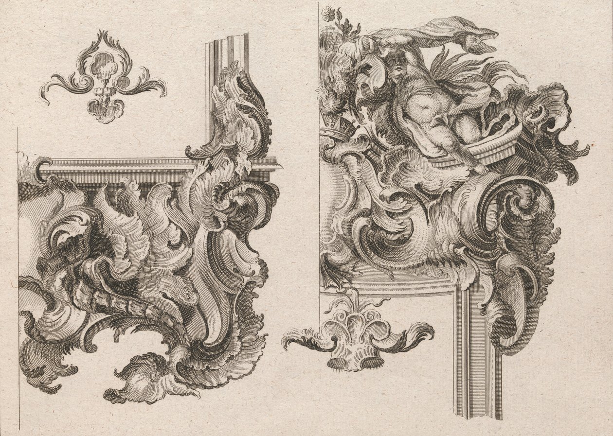 Bir Sunak Çerçevesinin Sağ Alt ve Sağ Üstünün Süslenmesi için Öneri..., Basılmış yakl. 1750-56. by Wolffgang Christoph Mayr