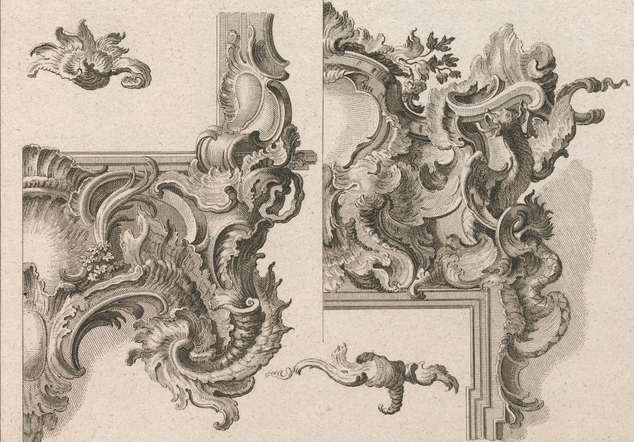 Bir Sunak Çerçevesinin Sağ Alt ve Sağ Üstünün Süslenmesi için Öneri..., Basılmış yakl. 1750-56. by Wolffgang Christoph Mayr