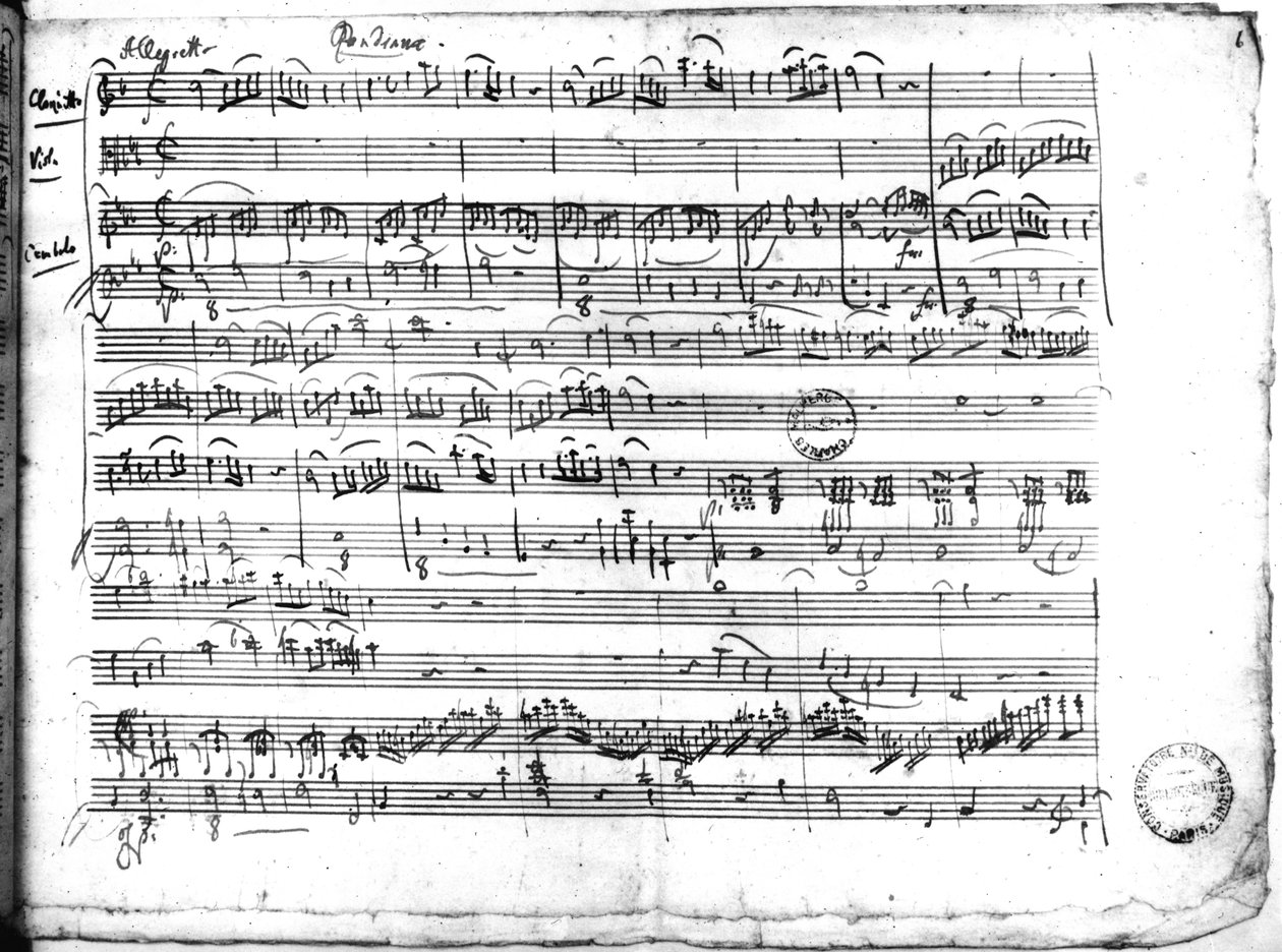 Ms.222 fol.6 Trio, Piyano, klarnet, keman ve viyola için E bemol majör 