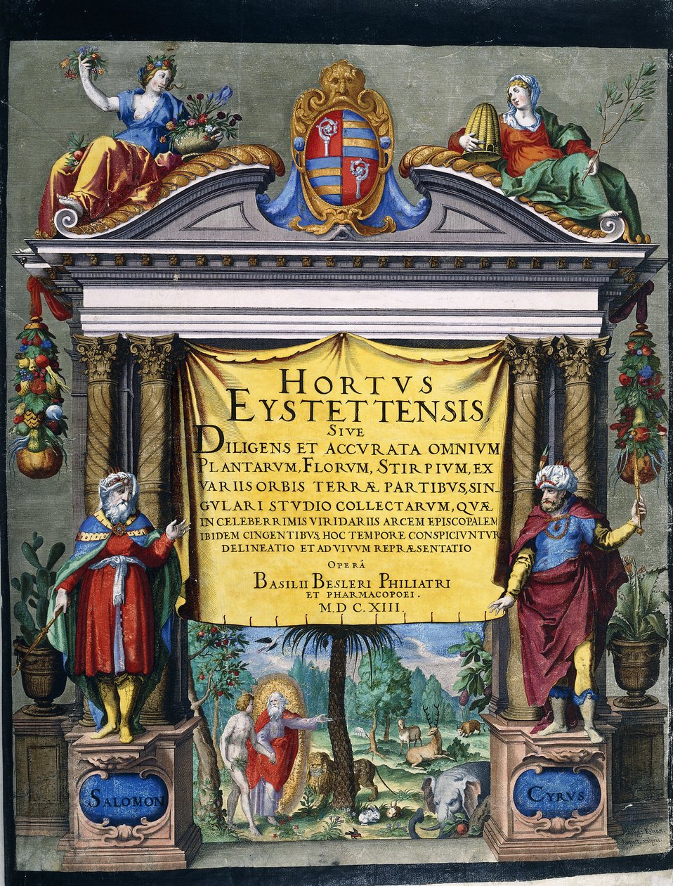 Basilius Besler tarafından Florilegium "Hortus Eystettensis" için kazınmış başlık by Wolfgang Kilian