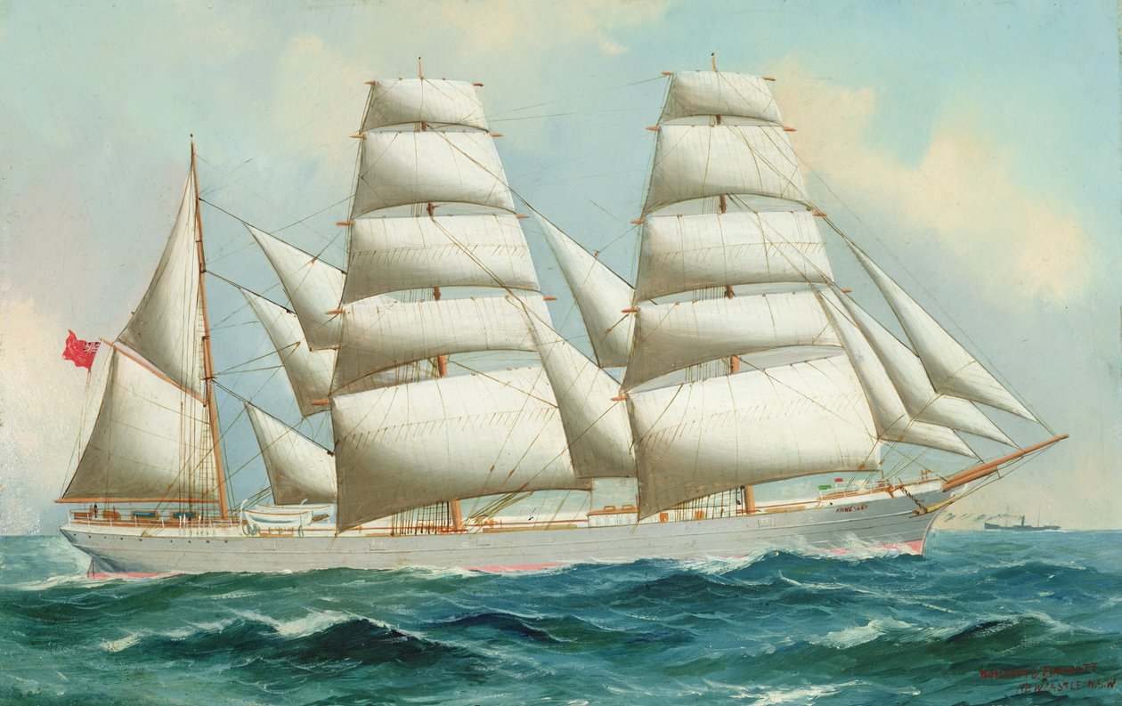 Üç Direkli Barque Annesley (kağıt üzerine yağlı boya) by Woolston Barratt