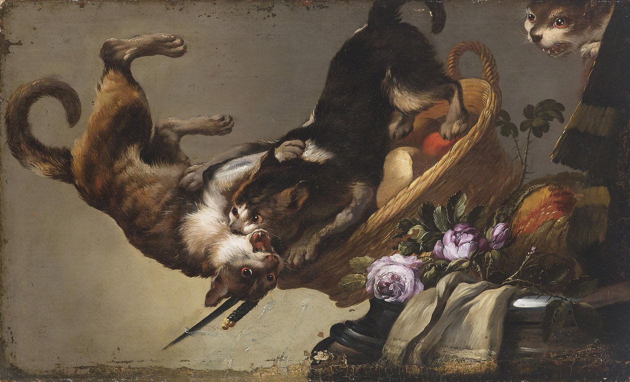 Dövüşen kedilerle natürmort by Frans and workshop Snyders