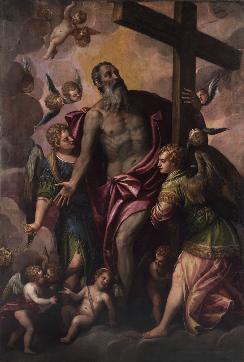 Tanrı baba oğlunun haçını tutar by Workshop of Paolo Veronese