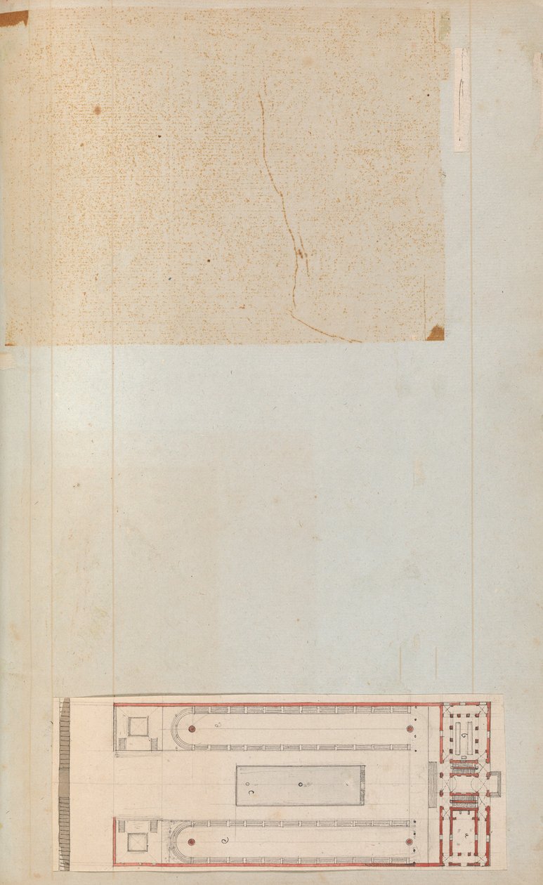 Mimariye İlişkin Çizimler ve Çeşitli Baskılar içeren bir Karalama Defterinden Sayfa, Int..., yakl. 1800-1850. Yaratıcılar: Charles Percier Atölyesi, Pierre François Léonard Fontaine Atölyesi. by Workshop of Charles Percier, Workshop of Pierre
