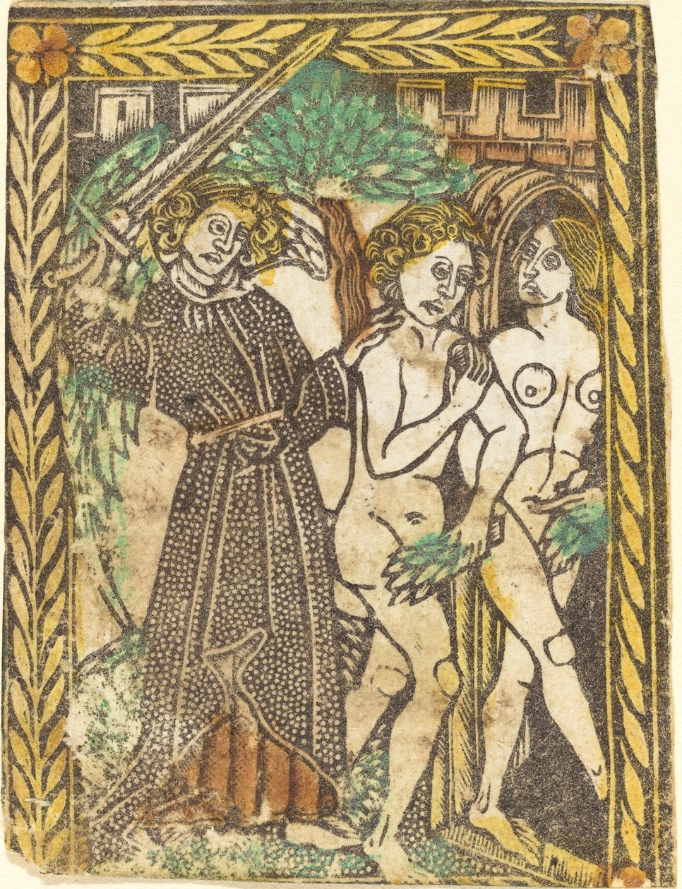 Aden bahçesinden kovulma by Workshop of Master of the Borders with