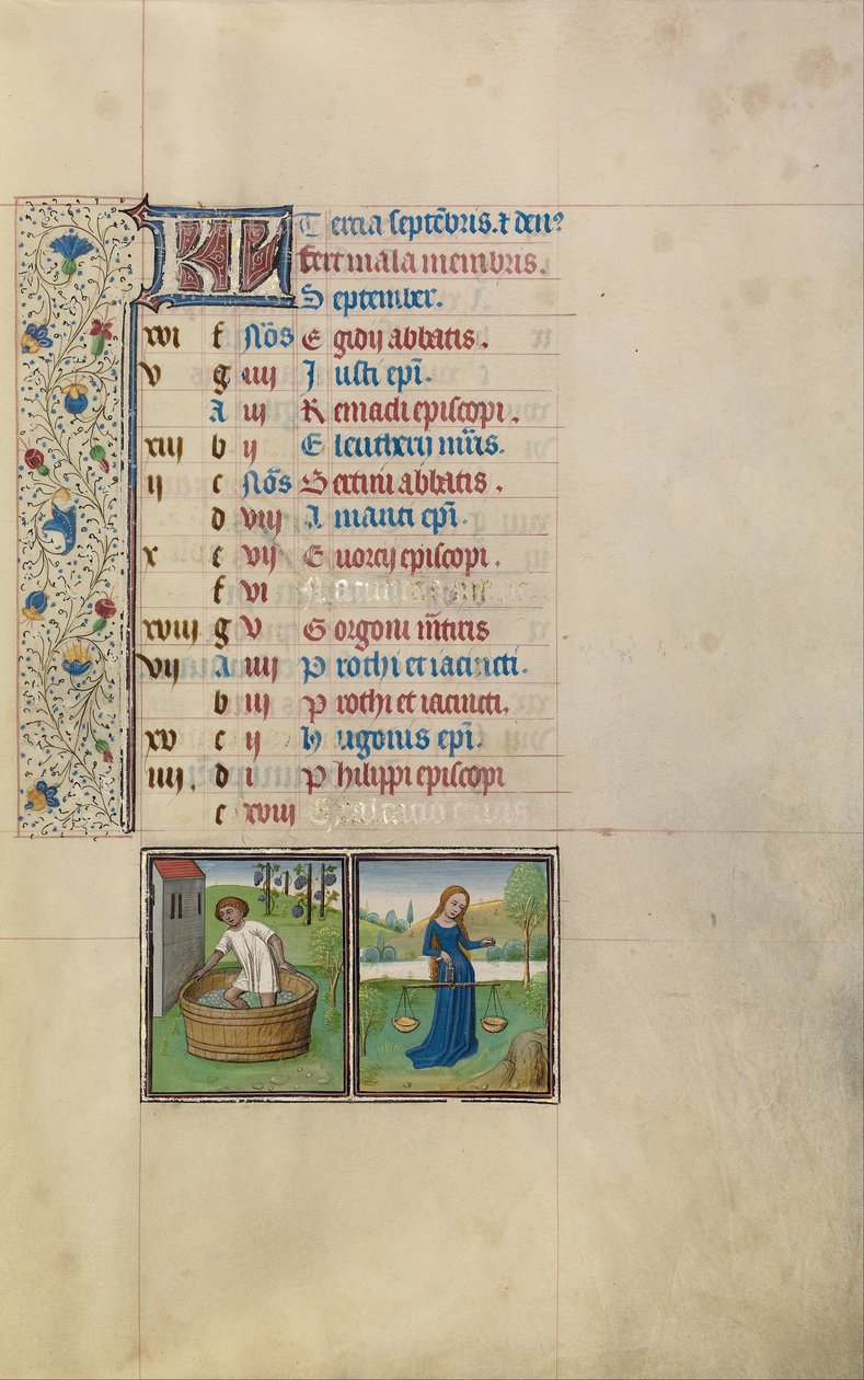 Üzüm Eden Adam; Terazi Burcu by Workshop of Willem Vrelant