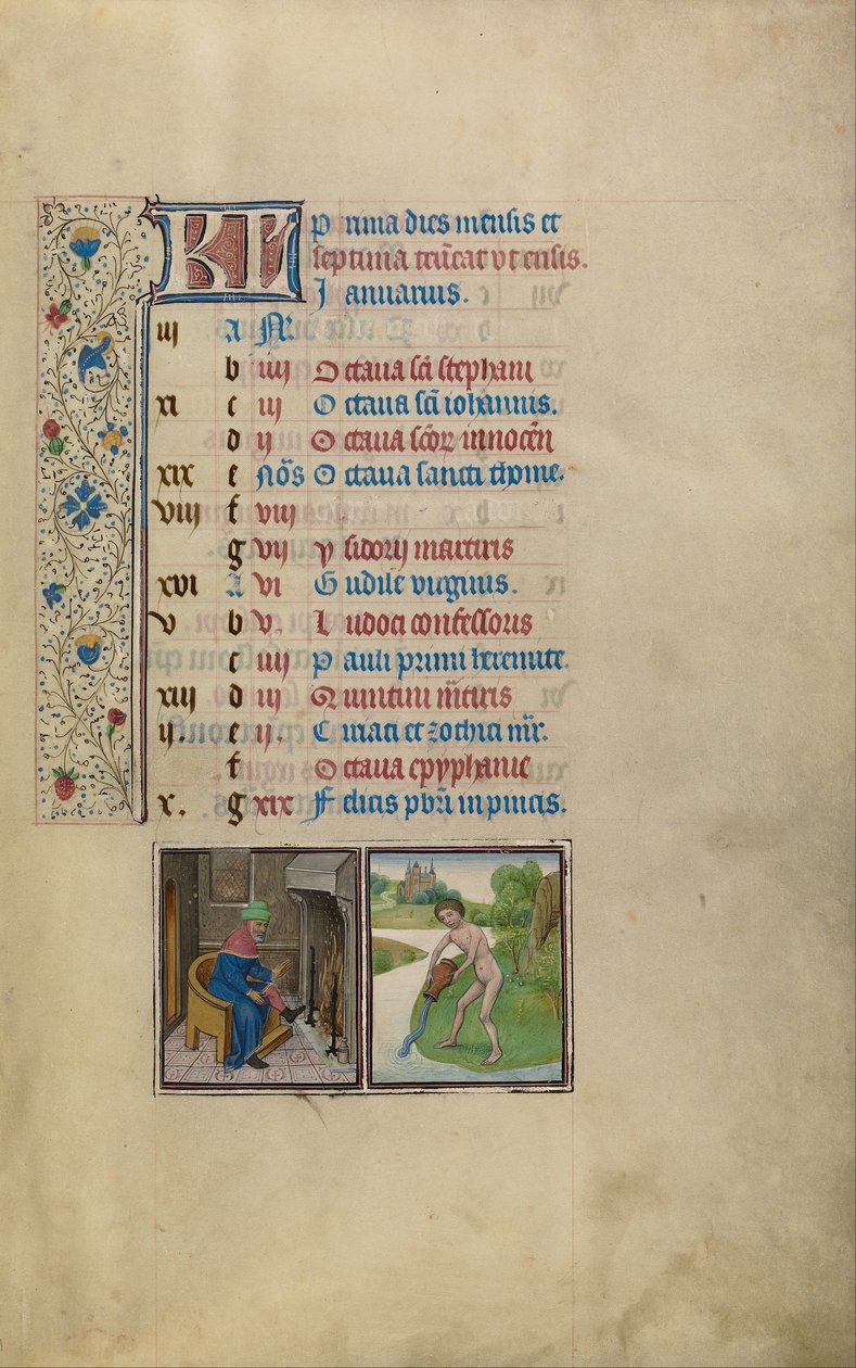 Ateşte Isınan Bir Adam; Kova Burcu by Workshop of Willem Vrelant