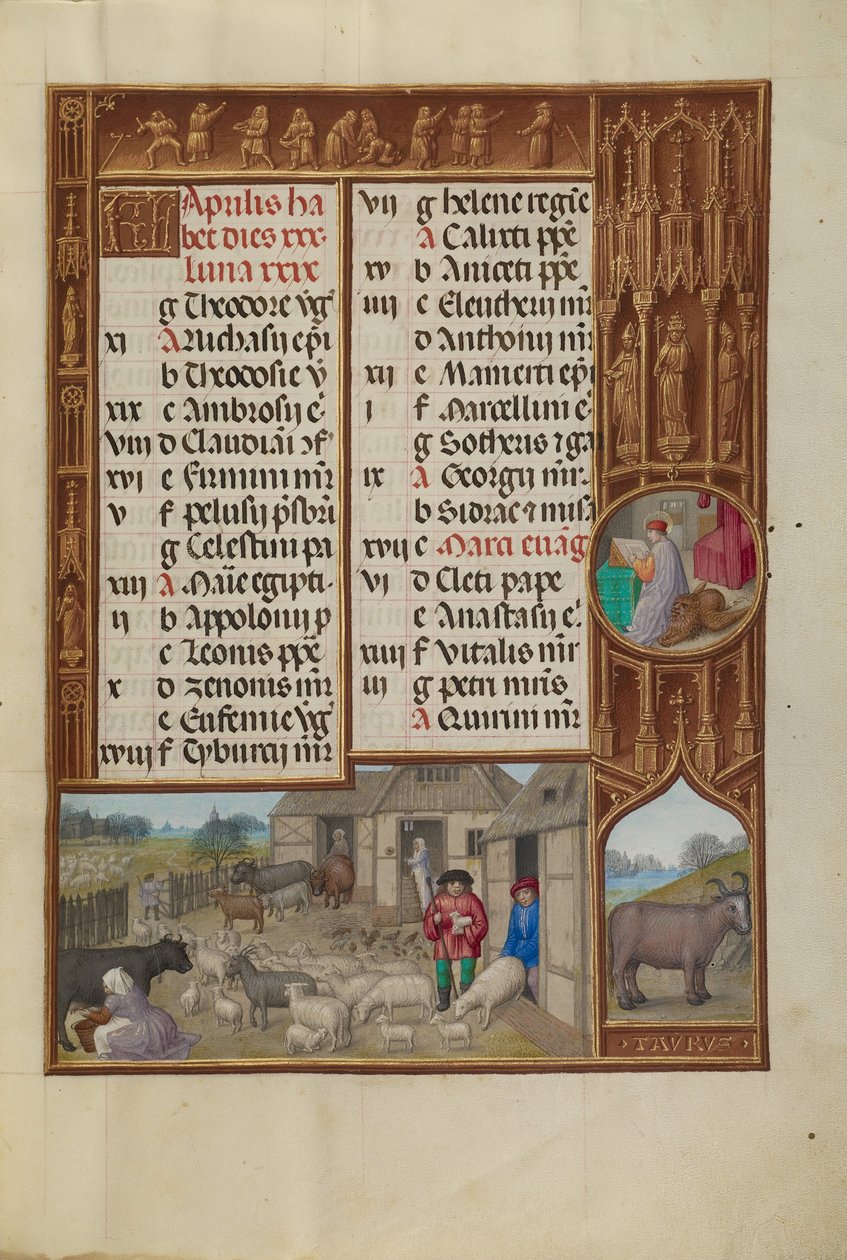 Çiftlik Hayvanları, Sağım ve Tereyağı Yapımı; Boğa Burcu by Workshop of the Master of James IV of Scotland