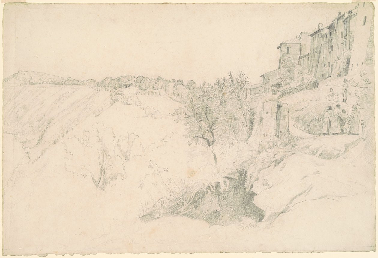 Evler ve Figürler ile Yamaç by Worthington Whittredge