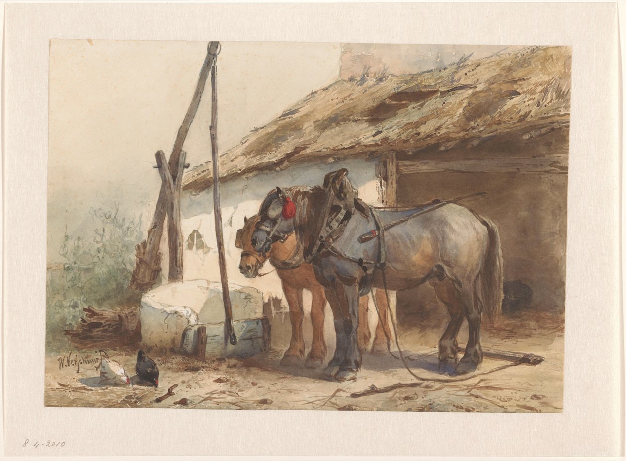Bir ahırın önünde duran iki at by Wouter  Verschuur
