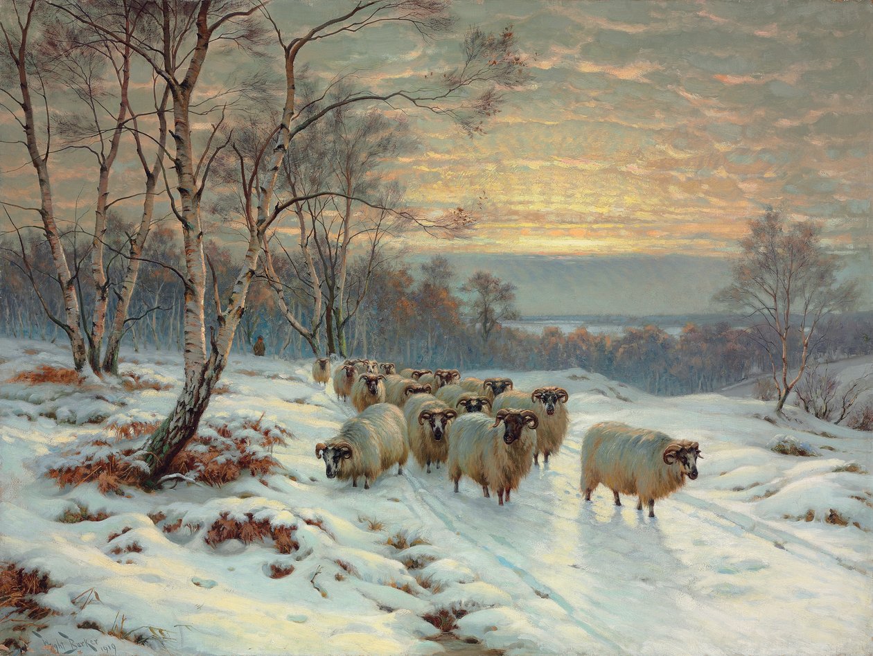 Bir kış manzarasında sürüsüyle bir çoban (tuval üzerine yağlı boya) by Wright Baker