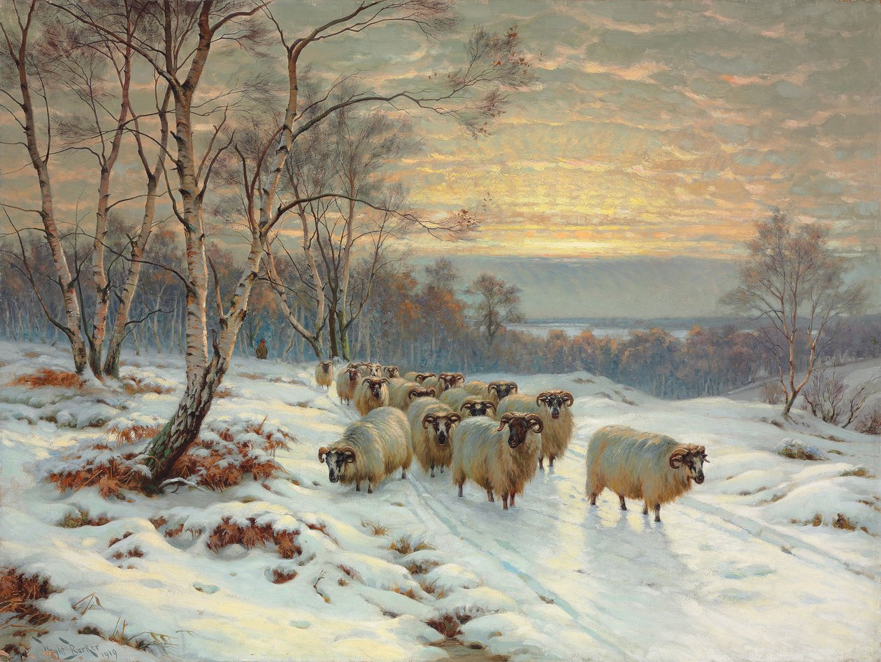 Kış Manzarasında Sürüsüyle Bir Çoban by Wright Barker